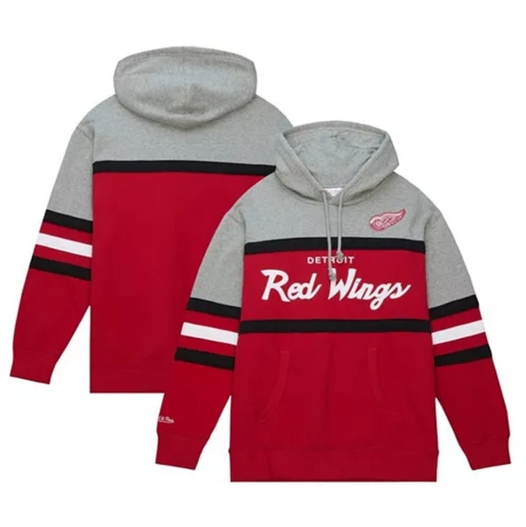 Mitchell And Ness Red Wings Head Coach Pullover Red Gray NHL Hoodie S - Picture 1 of 7